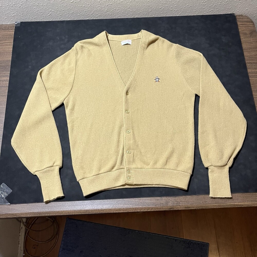 Grand Slam Munsingwear Penguin Cardigan Sweater Vintage 1970s Tan 1960s Antique